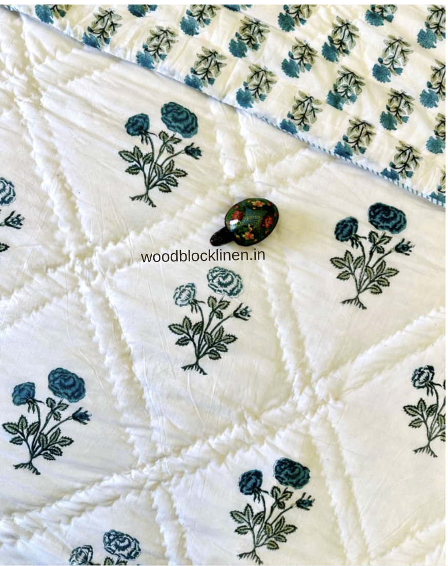 The Jaipur Petal Handblock Reversible Jaipuri Mulmul Cotton Quilt 3 The Jaipur Petal Handblock Reversible Jaipuri Mulmul Cotton Quilt - Image 2