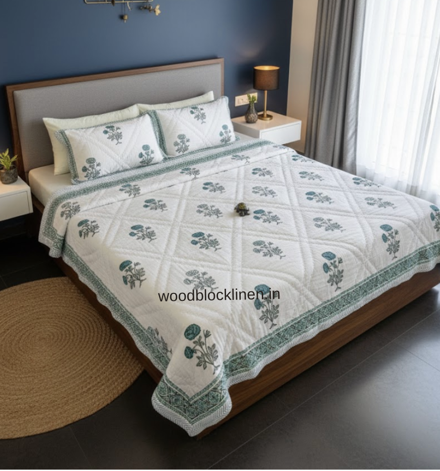 The Jaipur Petal Handblock Reversible Jaipuri Mulmul Cotton Quilt 5 The Jaipur Petal Handblock Reversible Jaipuri Mulmul Cotton Quilt - Image 3
