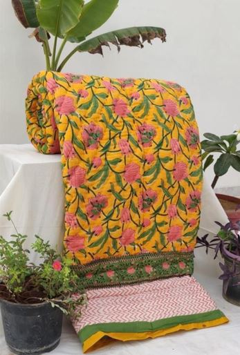 Flower Beds Reversible Jaipuri Block Print Razai - Image 3