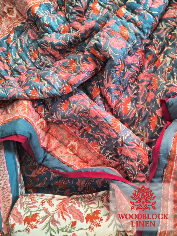 Bageecha Handblock Reversible Jaipuri Mulmul Cotton Quilt 3 Bageecha Handblock Reversible Jaipuri Mulmul Cotton Quilt - Image 2