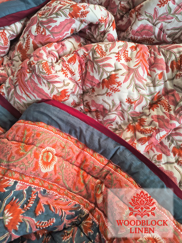 Bageecha Handblock Reversible Jaipuri Mulmul Cotton Quilt 5 Bageecha Handblock Reversible Jaipuri Mulmul Cotton Quilt - Image 3