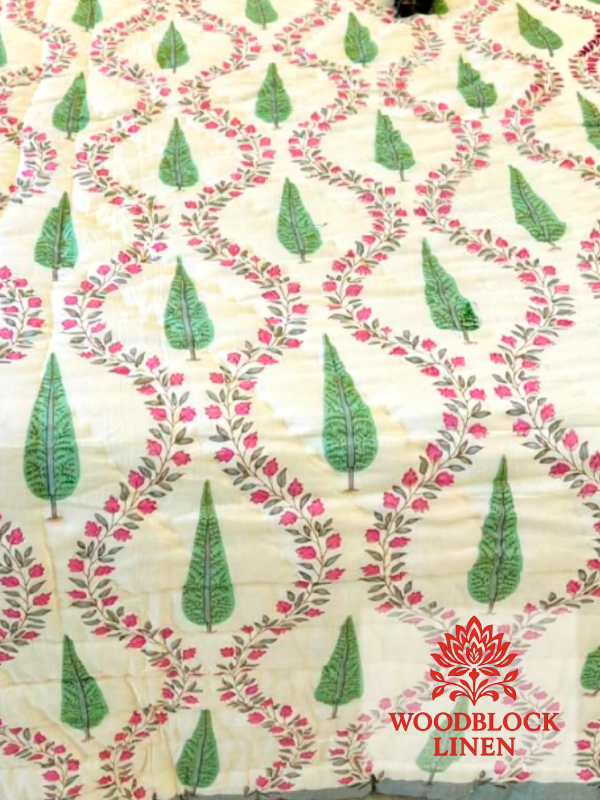 Full Bloom Handblock Reversible Jaipuri Mulmul Cotton Quilt 5 Full Bloom Handblock Reversible Jaipuri Mulmul Cotton Quilt - Image 3