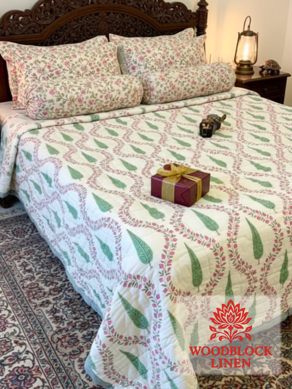 Full Bloom Handblock Reversible Jaipuri Mulmul Cotton Quilt 3 Full Bloom Handblock Reversible Jaipuri Mulmul Cotton Quilt - Image 2