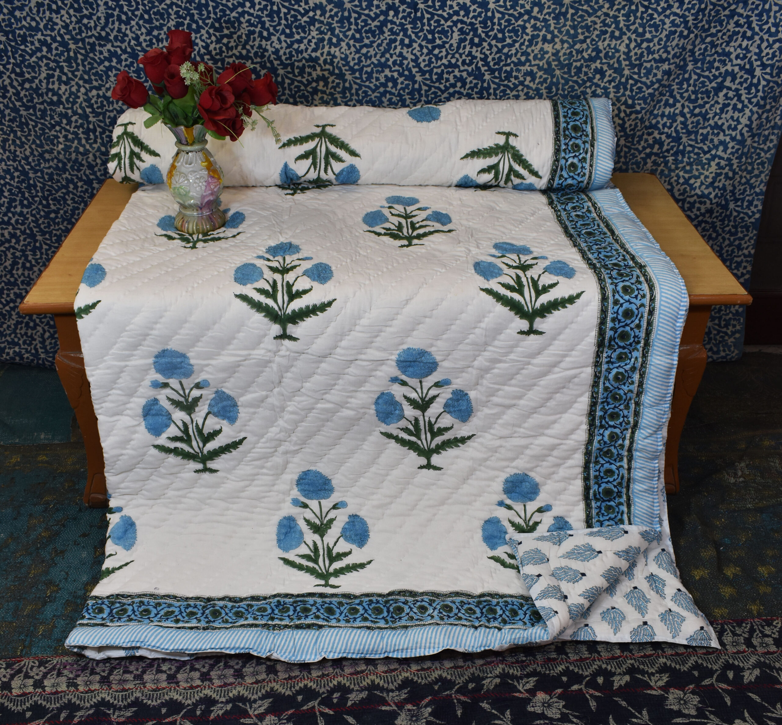 Linocut Print Reversible Jaipuri Block Print Razai 3 Linocut Print Reversible Jaipuri Block Print Razai - Image 2