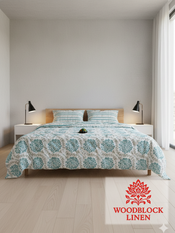 Neel Bahaar Handblock Reversible Jaipuri Mulmul Cotton Quilt 3 Neel Bahaar Handblock Reversible Jaipuri Mulmul Cotton Quilt - Image 2