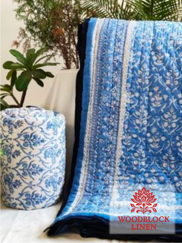 Sky Mist Handblock Reversible Jaipuri Mulmul Cotton Quilt 3 Sky Mist Handblock Reversible Jaipuri Mulmul Cotton Quilt - Image 2