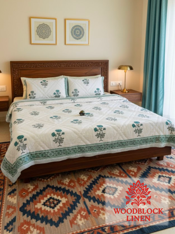 The Jaipur Petal Handblock Reversible Jaipuri Mulmul Cotton Quilt - Image 2
