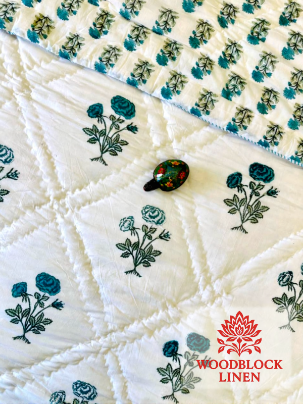 The Jaipur Petal Handblock Reversible Jaipuri Mulmul Cotton Quilt - Image 3