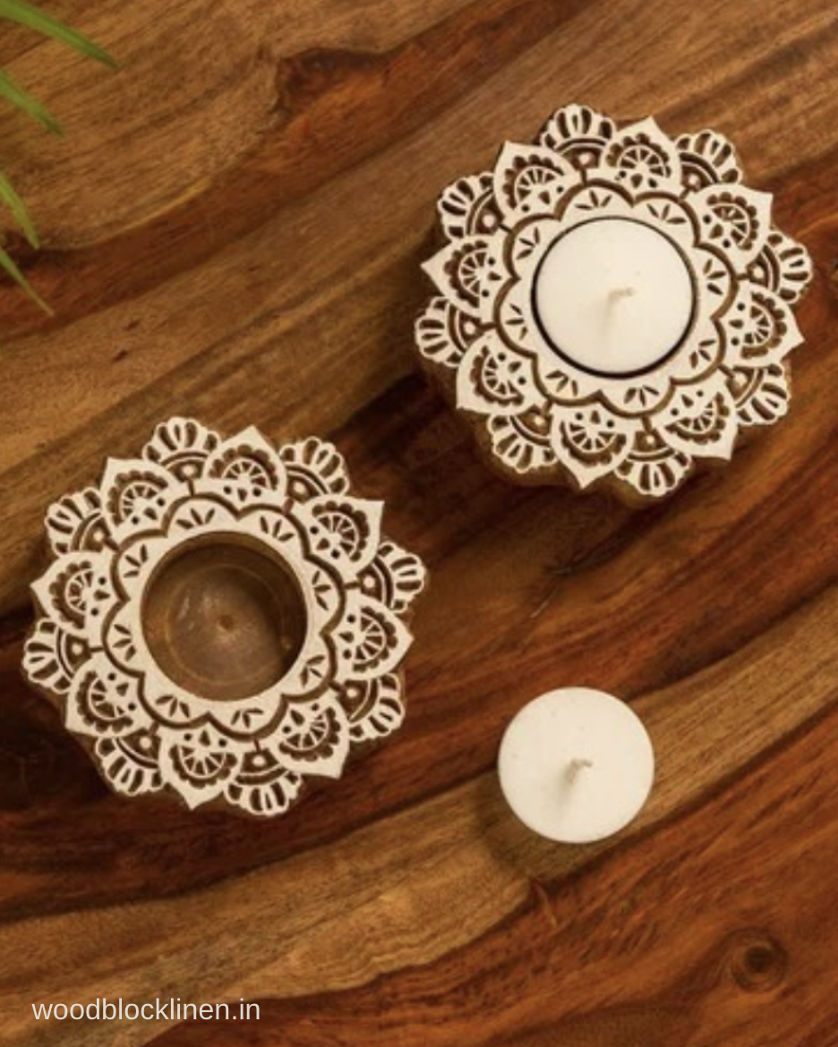 Hand Craved Lotus Wooden tea Light Holder - Image 2
