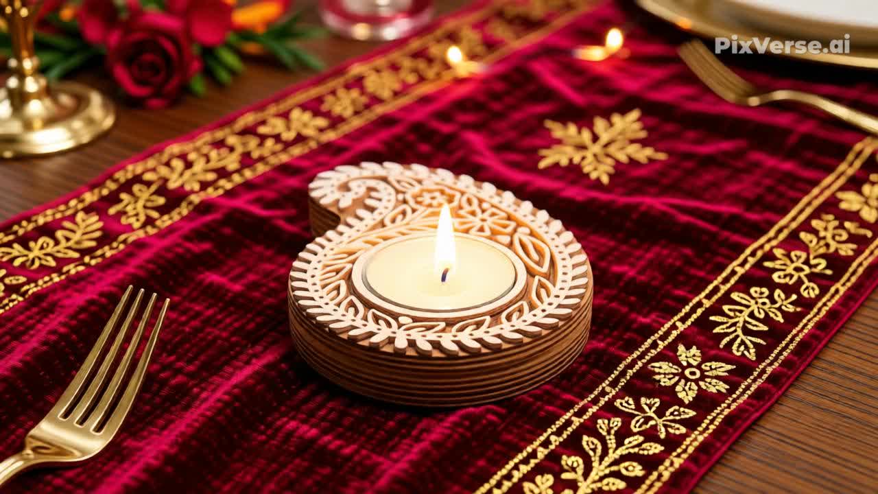 Hand Craved Paisley Wooden Tea Light Holder 3 Hand Craved Paisley Wooden Tea Light Holder - Image 2