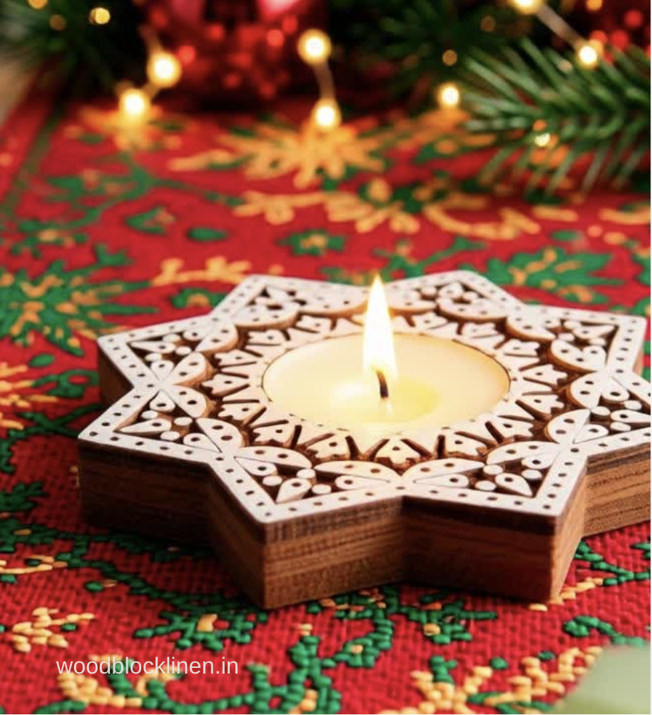 Hand Craved Square Wooden Tea Light Holder - Image 2
