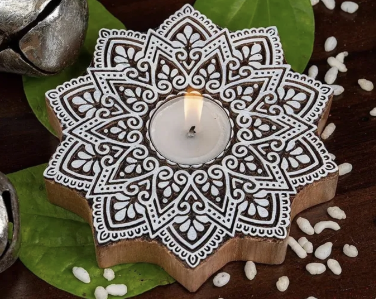 Hand Craved Mandala Wooden Tea Light Holder 3 Hand Craved Mandala Wooden Tea Light Holder - Image 2